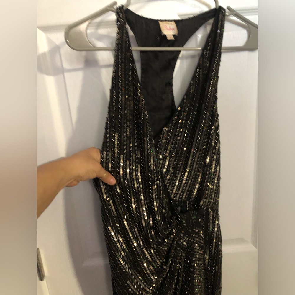 Parker Black Sequin/Beaded Cocktail Silk Dress - Picture 9 of 16